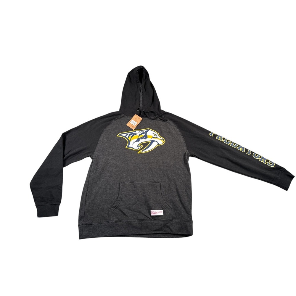 Mitchell & Ness Nashville Predators Hoodie Mens XL Black‎ Heather Spell Out Logo